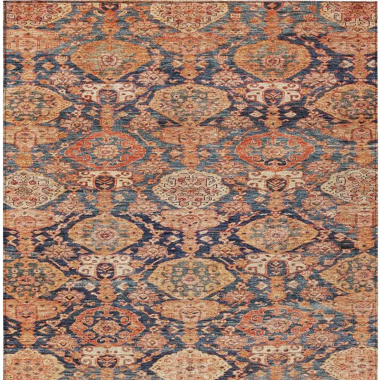 8' X 10' Terra Cotta And Charcoal Damask Washable Indoor Outdoor Area Rug