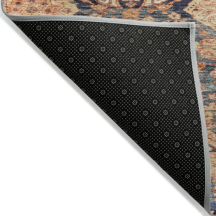 8' X 10' Terra Cotta And Charcoal Damask Washable Indoor Outdoor Area Rug