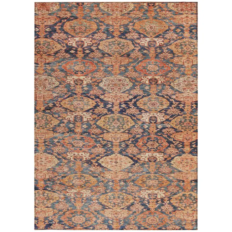 10' X 14' Terra Cotta And Charcoal Damask Washable Indoor Outdoor Area Rug
