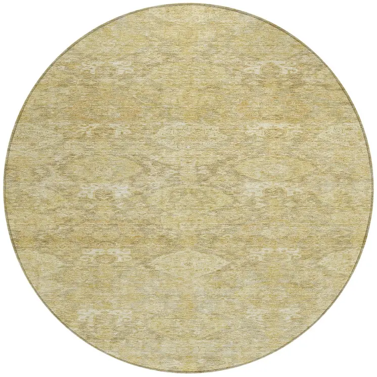 8' Wheat And Beige Round Damask Washable Indoor Outdoor Area Rug
