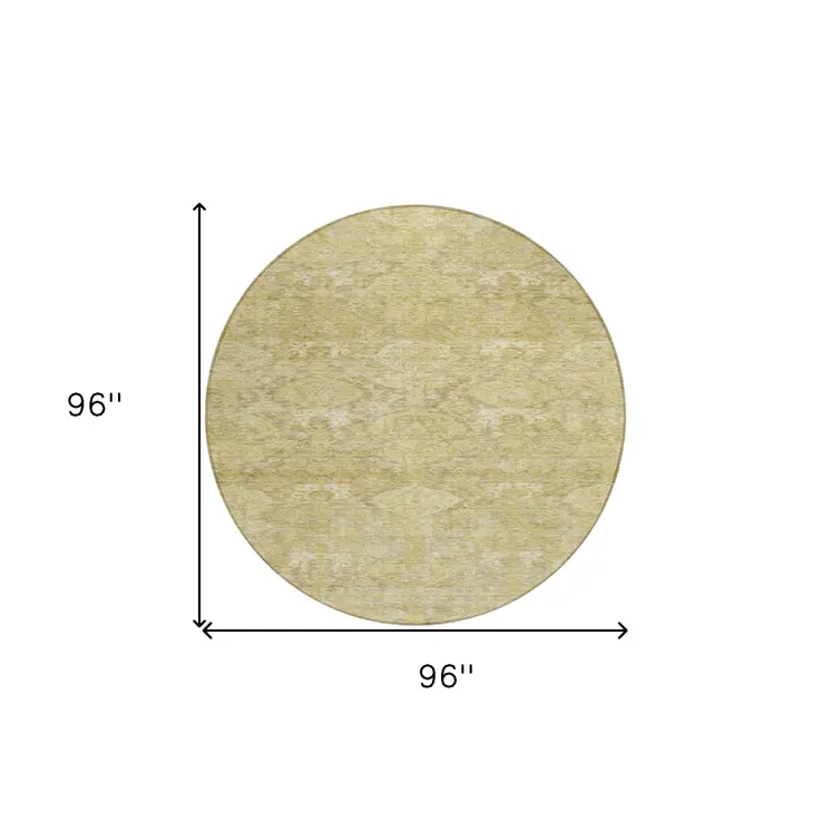8' Wheat And Beige Round Damask Washable Indoor Outdoor Area Rug