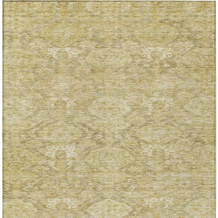8' X 10' Wheat And Beige Damask Washable Indoor Outdoor Area Rug