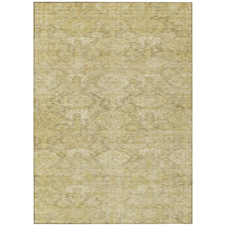 8' X 10' Wheat And Beige Damask Washable Indoor Outdoor Area Rug