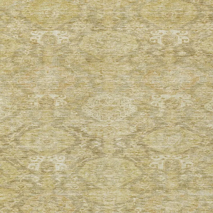 9' X 12' Wheat And Beige Damask Washable Indoor Outdoor Area Rug