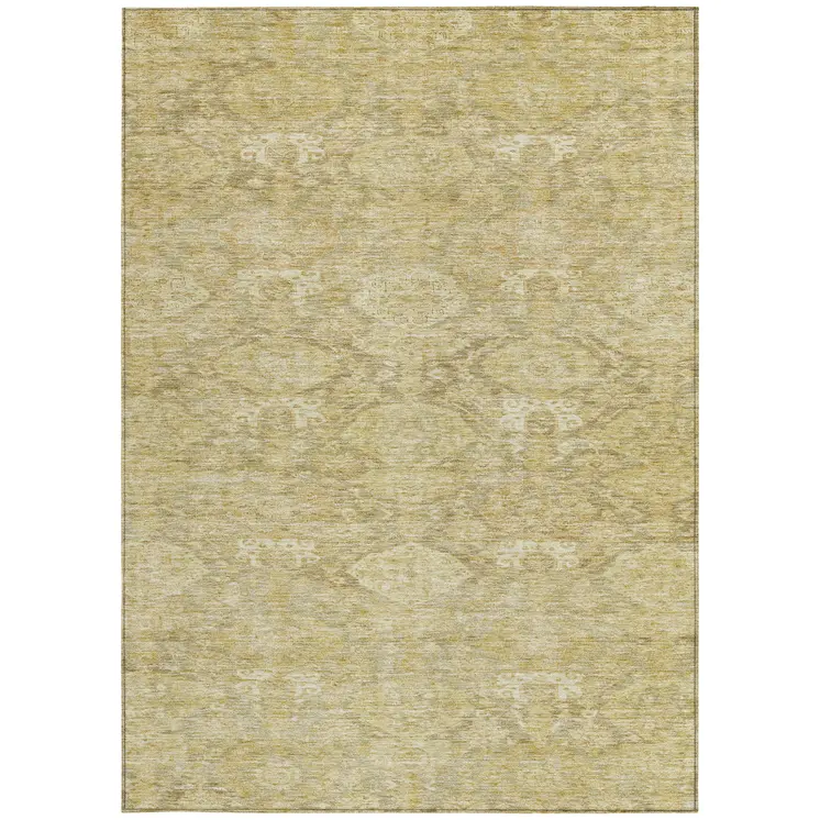 10' X 14' Wheat And Beige Damask Washable Indoor Outdoor Area Rug