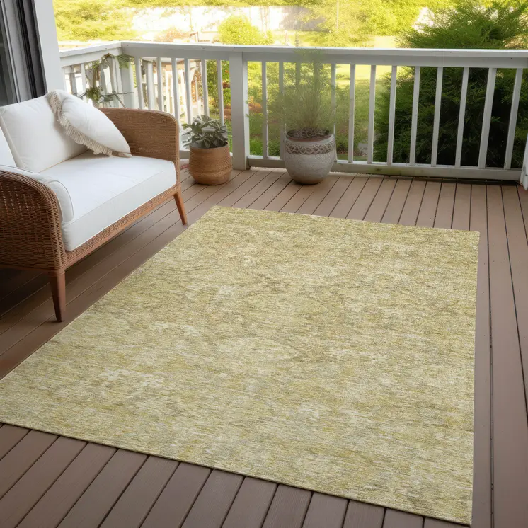 10' X 14' Wheat And Beige Damask Washable Indoor Outdoor Area Rug