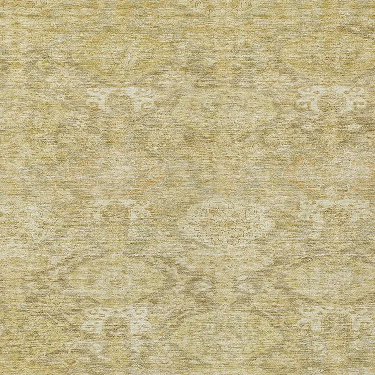 10' X 14' Wheat And Beige Damask Washable Indoor Outdoor Area Rug
