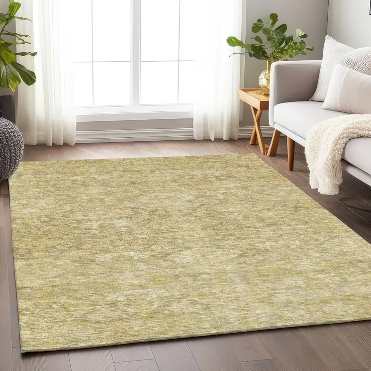 10' X 14' Wheat And Beige Damask Washable Indoor Outdoor Area Rug