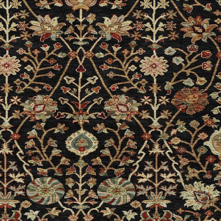 8' X 10' Black Brown And Red Floral Washable Indoor Outdoor Area Rug