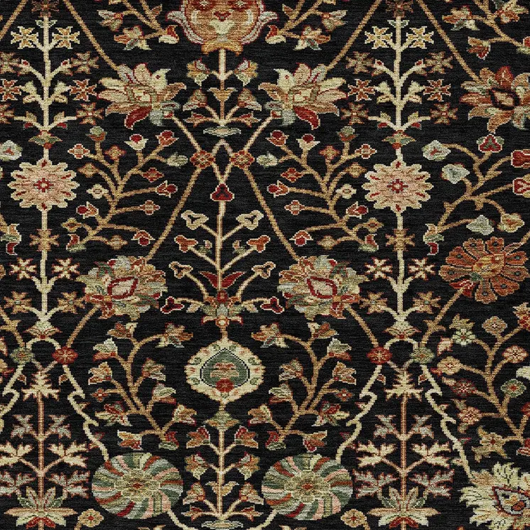 9' X 12' Black Brown And Red Floral Washable Indoor Outdoor Area Rug