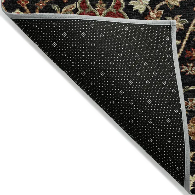10' X 14' Black Brown And Red Floral Washable Indoor Outdoor Area Rug