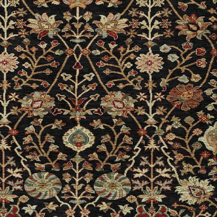 10' X 14' Black Brown And Red Floral Washable Indoor Outdoor Area Rug