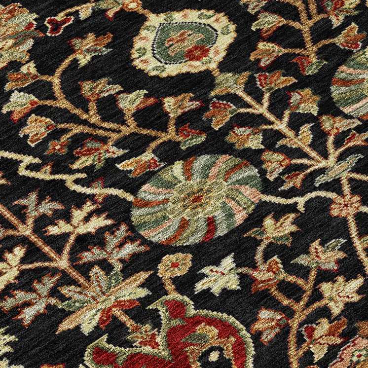 10' X 14' Black Brown And Red Floral Washable Indoor Outdoor Area Rug
