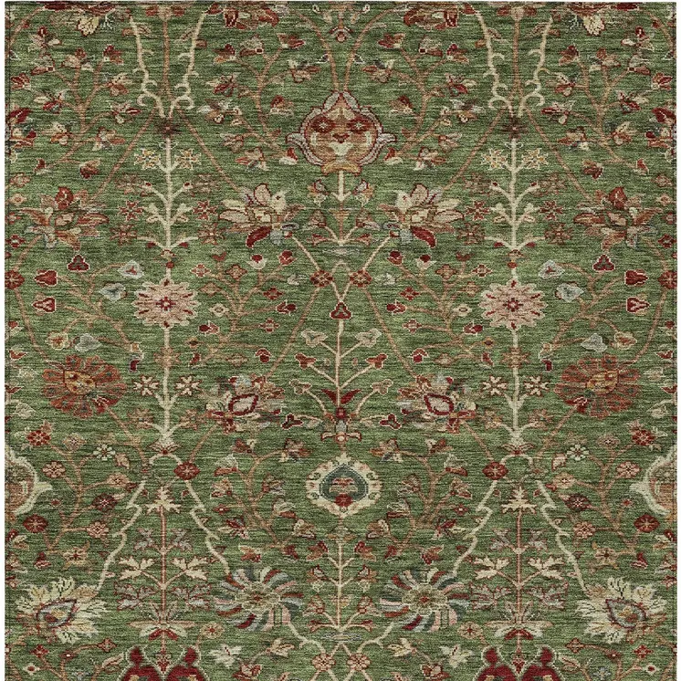 3' X 5' Fern Green Brown And Red Floral Washable Indoor Outdoor Area Rug