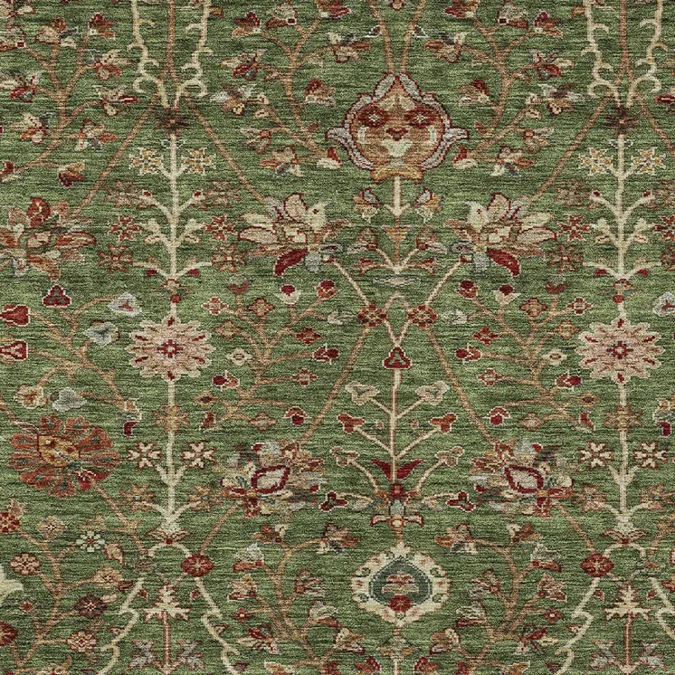 3' X 5' Fern Green Brown And Red Floral Washable Indoor Outdoor Area Rug