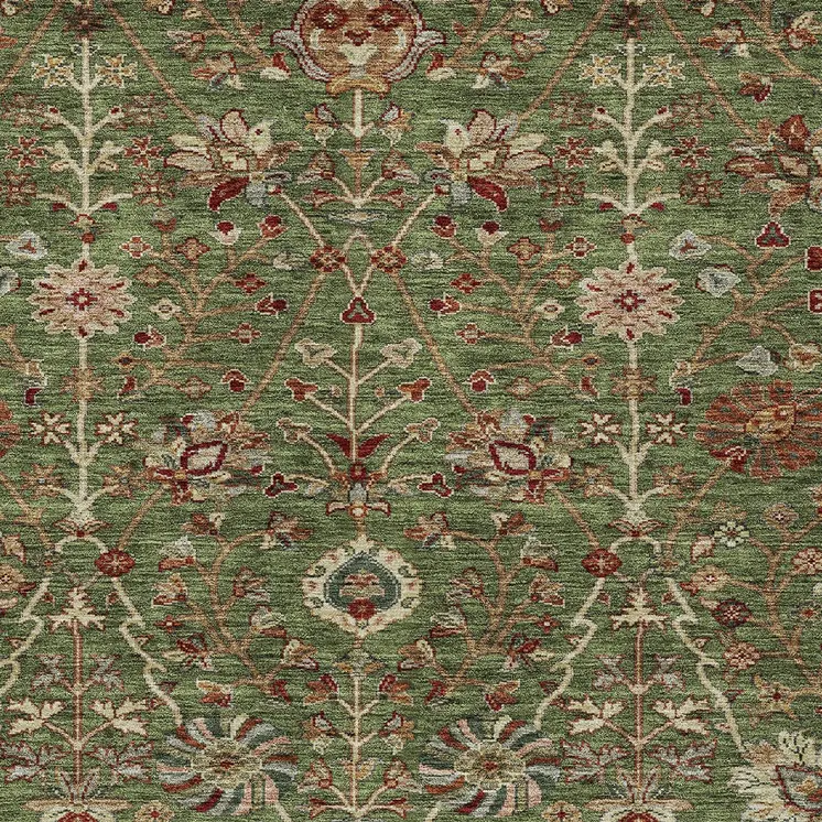 5' X 8' Fern Green Brown And Red Floral Washable Indoor Outdoor Area Rug