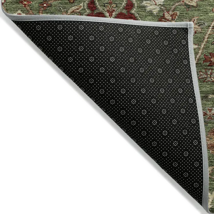 8' X 10' Fern Green Brown And Red Floral Washable Indoor Outdoor Area Rug