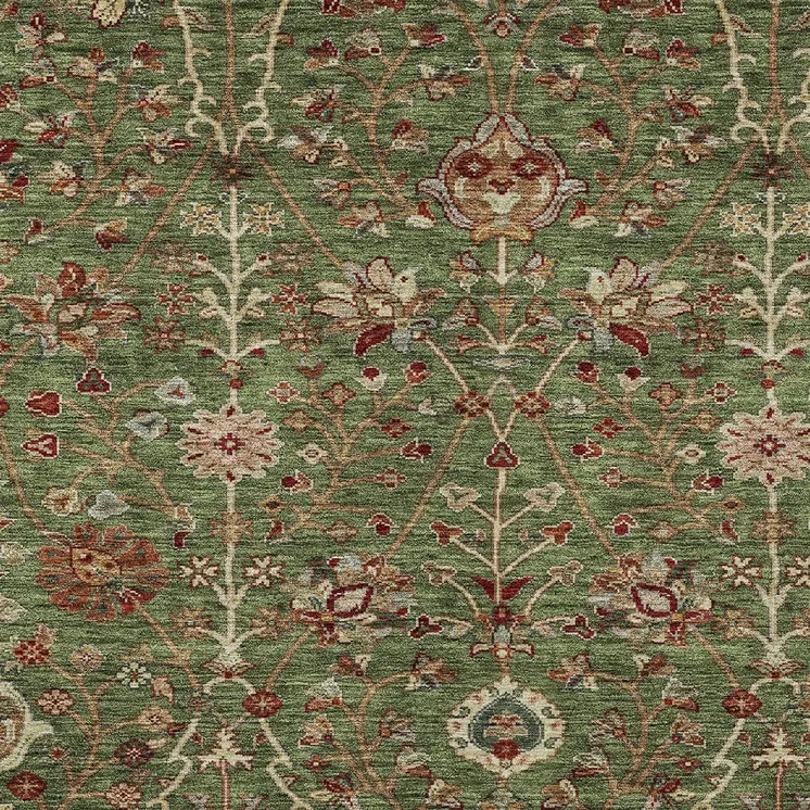 10' X 14' Fern Green Brown And Red Floral Washable Indoor Outdoor Area Rug