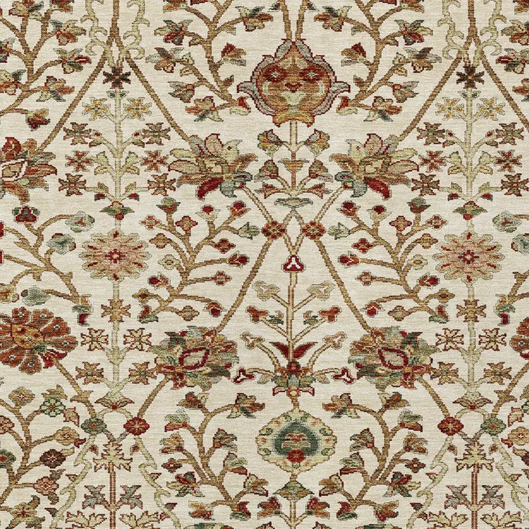 3' X 5' Ivory Brown And Red Floral Washable Indoor Outdoor Area Rug