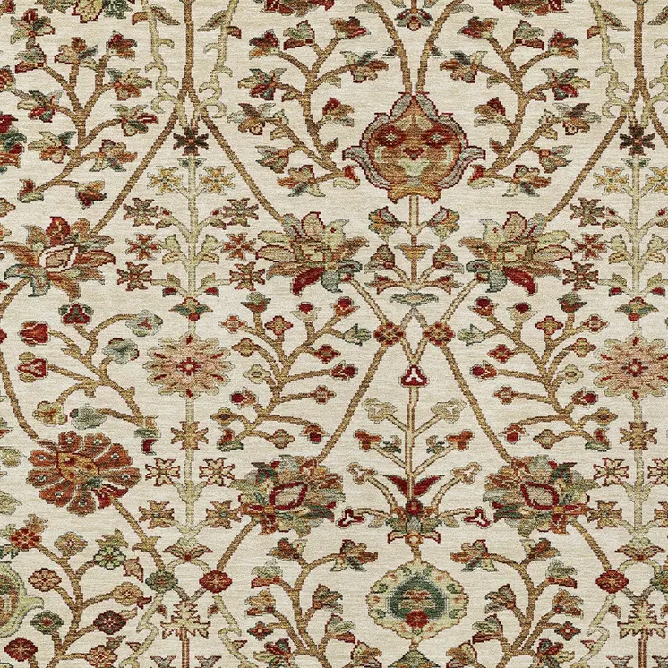 5' X 8' Ivory Brown And Red Floral Washable Indoor Outdoor Area Rug