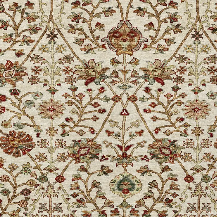 9' X 12' Ivory Brown And Red Floral Washable Indoor Outdoor Area Rug