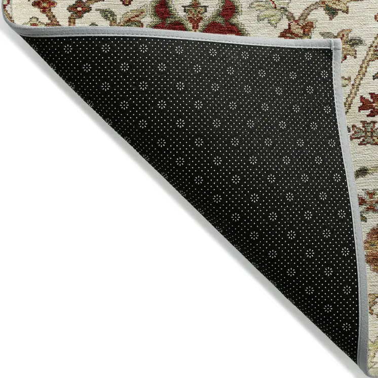 10' X 14' Ivory Brown And Red Floral Washable Indoor Outdoor Area Rug