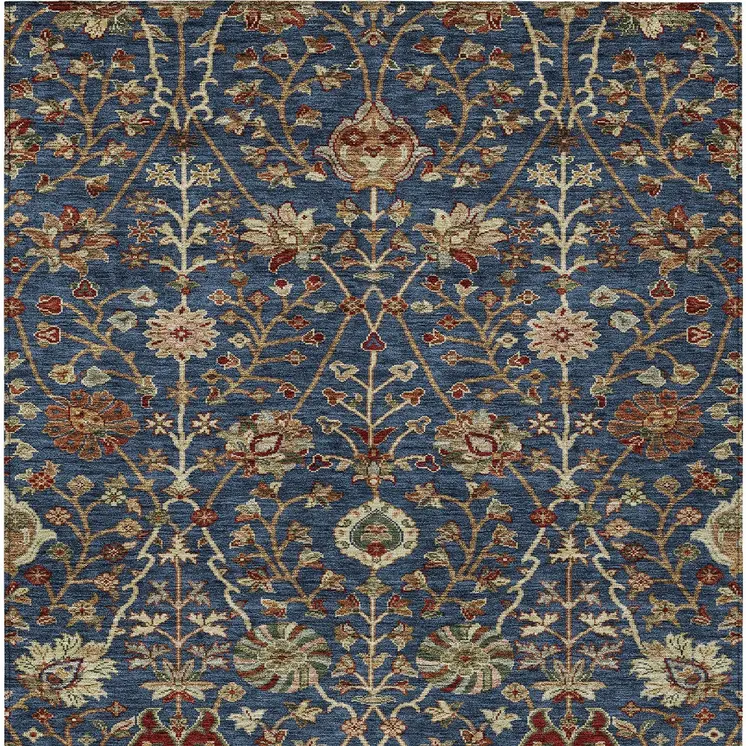 3' X 5' Navy Blue Brown And Red Floral Washable Indoor Outdoor Area Rug
