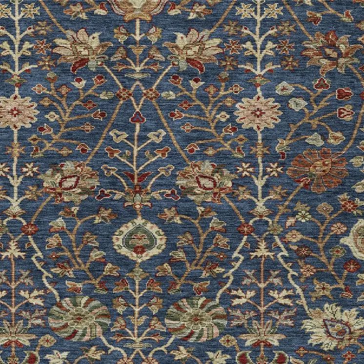 3' X 5' Navy Blue Brown And Red Floral Washable Indoor Outdoor Area Rug