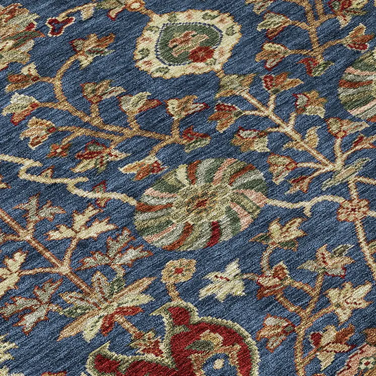 5' X 8' Navy Blue Brown And Red Floral Washable Indoor Outdoor Area Rug