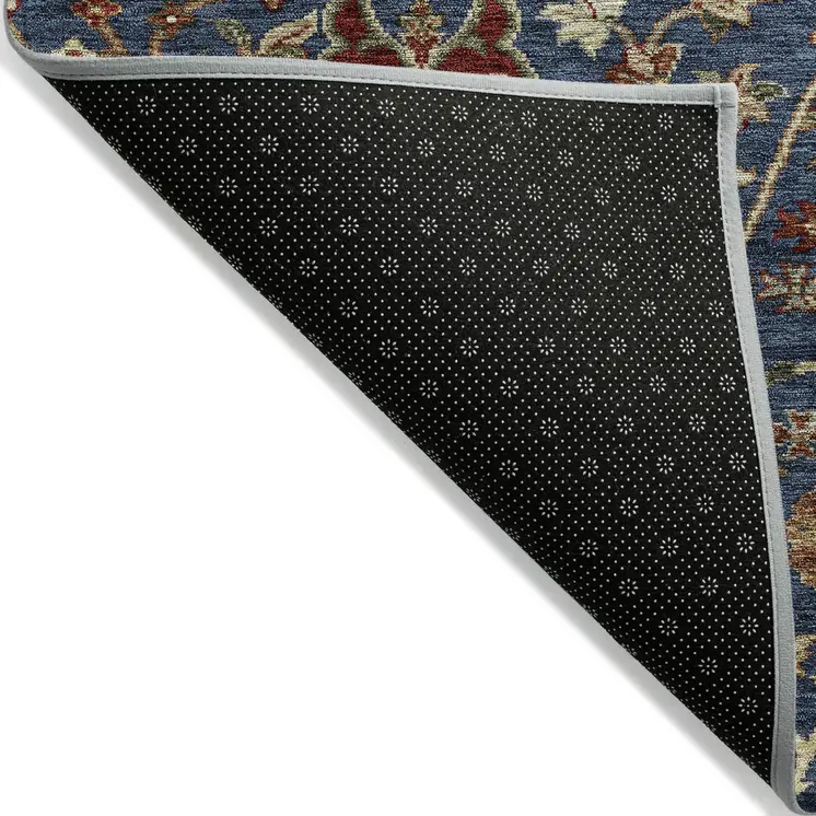 8' Navy Blue Brown And Red Round Floral Washable Indoor Outdoor Area Rug