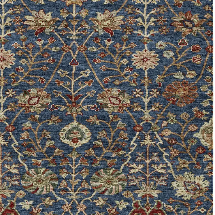 10' X 14' Navy Blue Brown And Red Floral Washable Indoor Outdoor Area Rug