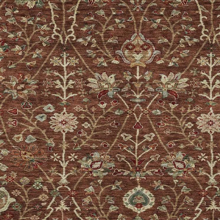 3' X 5' Brown Tan And Red Floral Washable Indoor Outdoor Area Rug