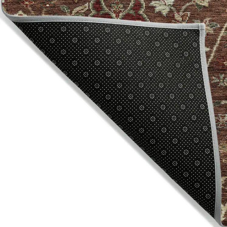 8' X 10' Brown Tan And Red Floral Washable Indoor Outdoor Area Rug