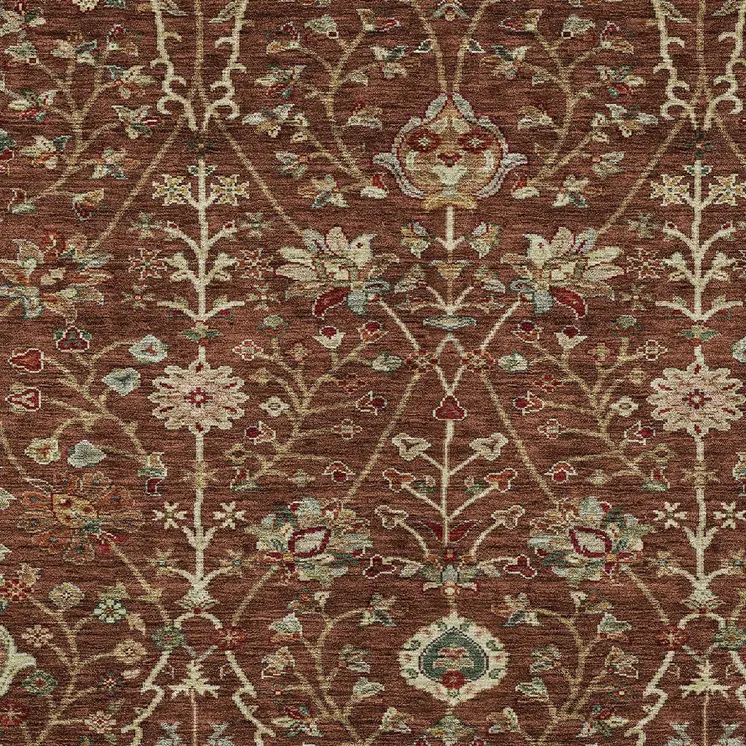 8' X 10' Brown Tan And Red Floral Washable Indoor Outdoor Area Rug