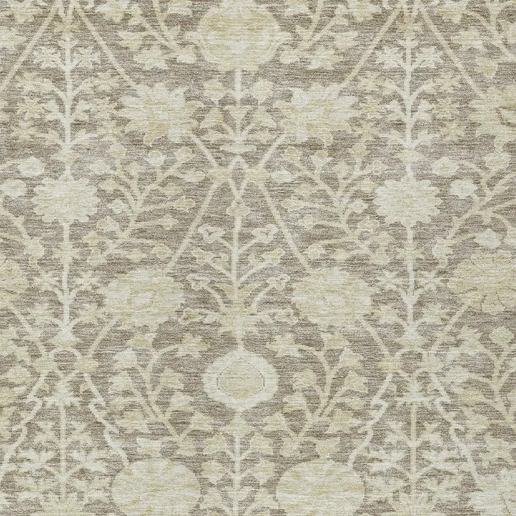 5' X 8' Brown And Beige Floral Washable Indoor Outdoor Area Rug
