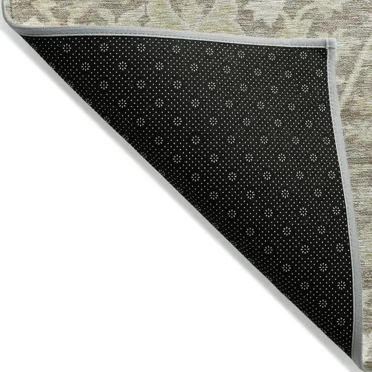 8' X 10' Brown And Beige Floral Washable Indoor Outdoor Area Rug