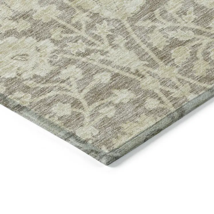 8' X 10' Brown And Beige Floral Washable Indoor Outdoor Area Rug