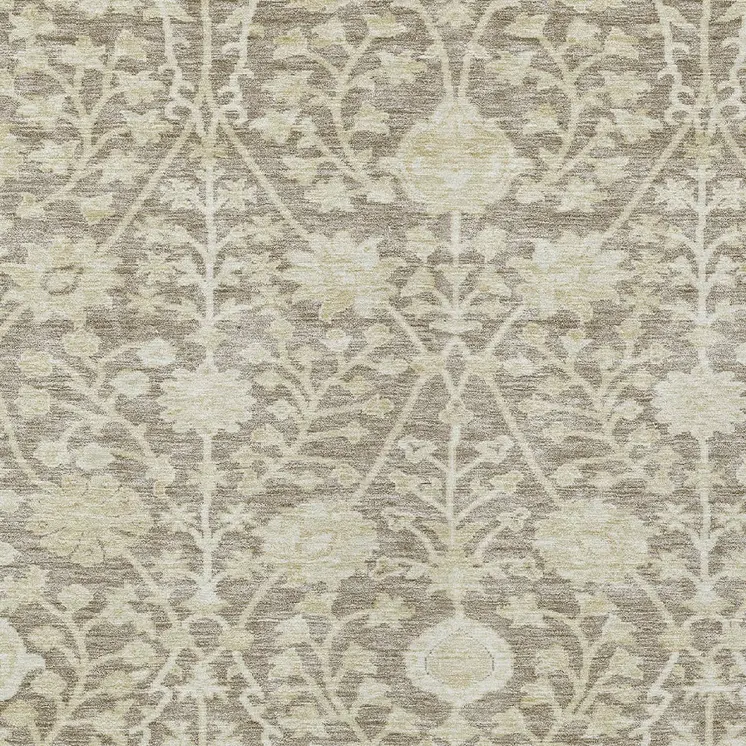 8' X 10' Brown And Beige Floral Washable Indoor Outdoor Area Rug