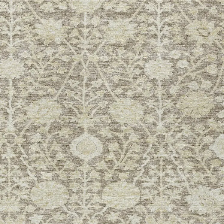 9' X 12' Brown And Beige Floral Washable Indoor Outdoor Area Rug