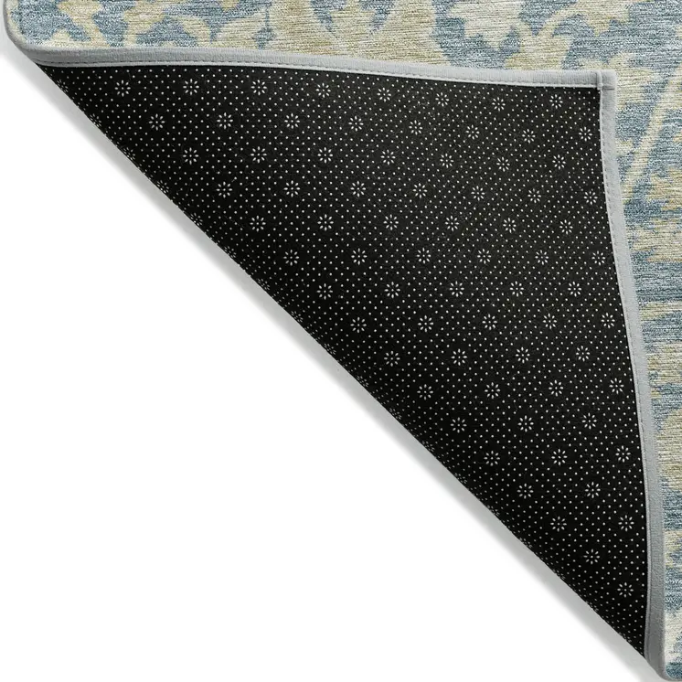 3' X 5' Sky Blue And Beige Floral Washable Indoor Outdoor Area Rug