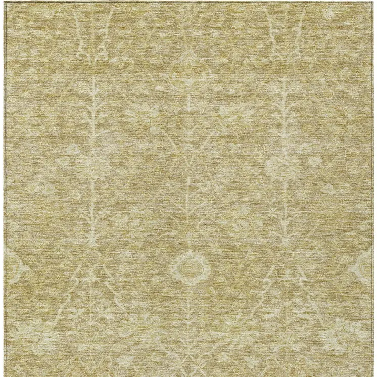 8' X 10' Tan And Beige Floral Washable Indoor Outdoor Area Rug