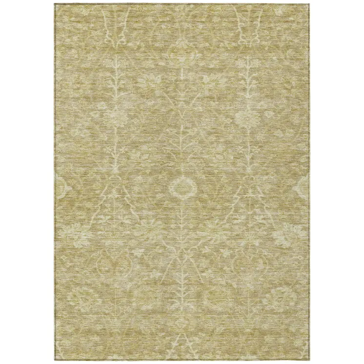 8' X 10' Tan And Beige Floral Washable Indoor Outdoor Area Rug