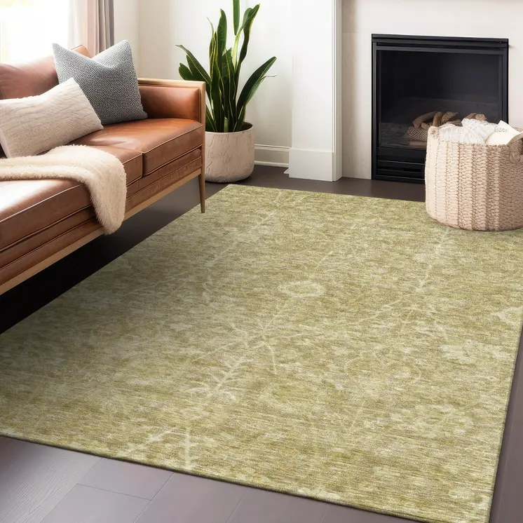 8' X 10' Tan And Beige Floral Washable Indoor Outdoor Area Rug
