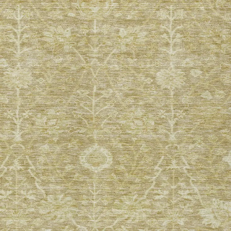 10' X 14' Tan And Beige Floral Washable Indoor Outdoor Area Rug