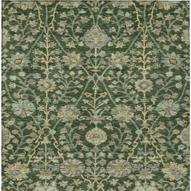 3' X 5' Green Tan And Gray Floral Washable Indoor Outdoor Area Rug