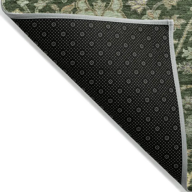 5' X 8' Green Tan And Gray Floral Washable Indoor Outdoor Area Rug