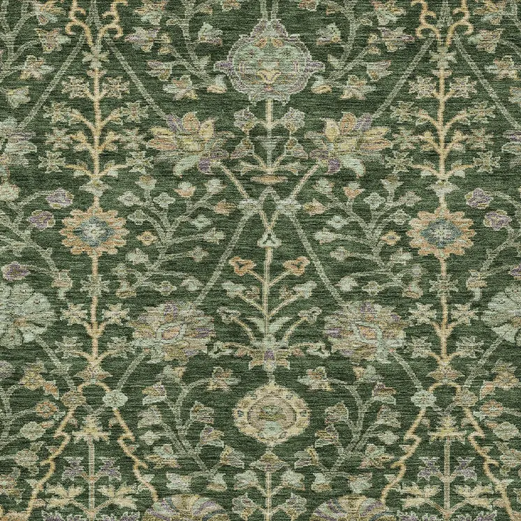 8' X 10' Green Tan And Gray Floral Washable Indoor Outdoor Area Rug