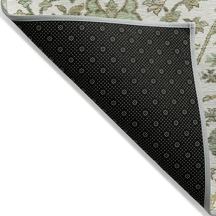 8' X 10' Ivory Green And Brown Floral Washable Indoor Outdoor Area Rug