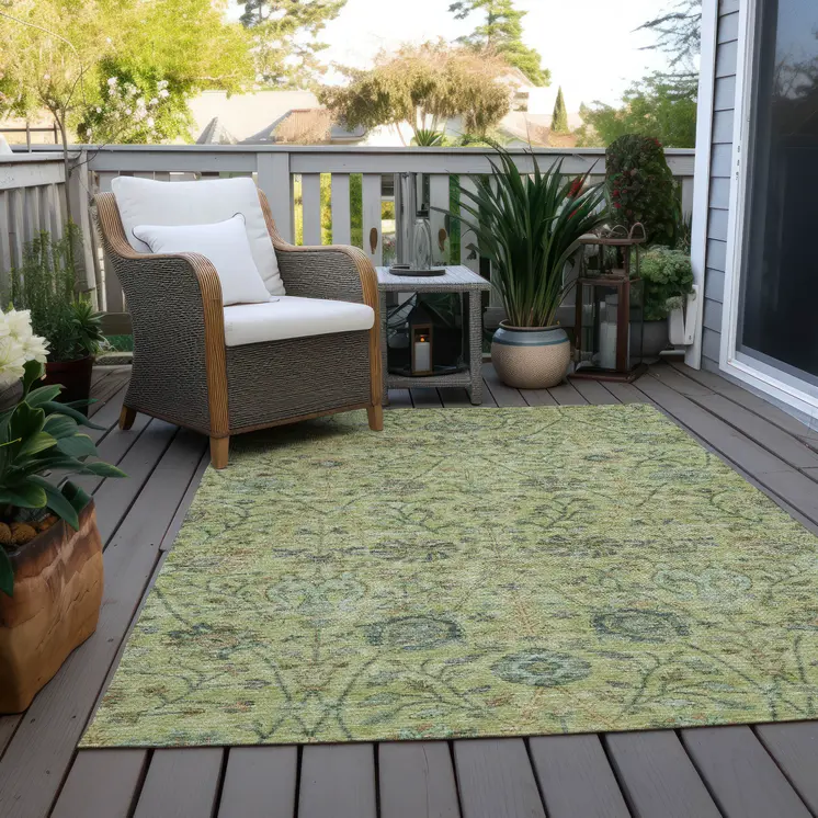 3' X 5' Mint Green Brown And Gray Floral Washable Indoor Outdoor Area Rug