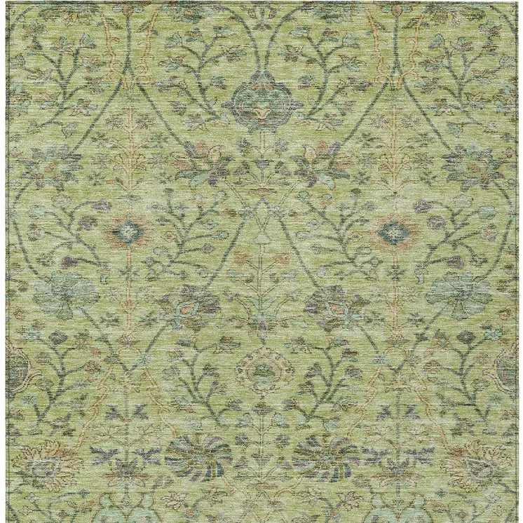 8' X 10' Mint Green Brown And Gray Floral Washable Indoor Outdoor Area Rug